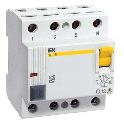 Выключатель дифф. тока 4п 16A 30mA тип AC ВД1-63 IEK MDV10-4-016-030
