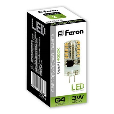 Лампа светодиод.G4 3Вт 12В 4000K JC 240Lm силикон/прозрачный LB-422 Feron