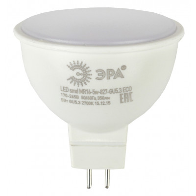 Лампа светодиод.GU5.3 5Вт 2700K 220/230В MR16-5W-827-GU5.3 ЭРА ECO