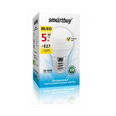 Лампа светодиод. шар-мини G45 E27 5W(350lm) 3000K 2K Smartbuy