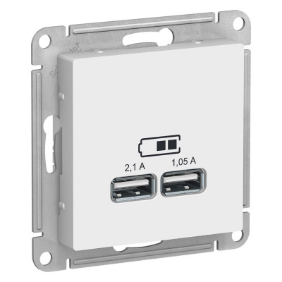 ATLASDESIGN Розетка USB 5В 1 порт x 2,1 А 2 порта х 1,05 А механизм белый