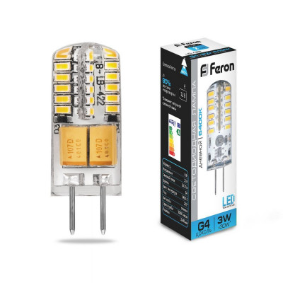Лампа светодиод.G4 3Вт 12В 6400K силикон/прозрачный LB-422 Feron