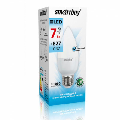 Лампа Smartbuy С37 7W 4000K E27 550Лм
