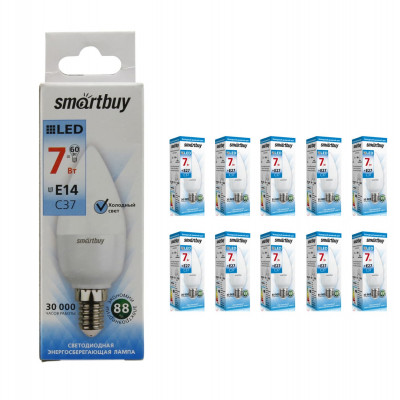 Лампа Smartbuy С37 7W 6000K E14 550Лм