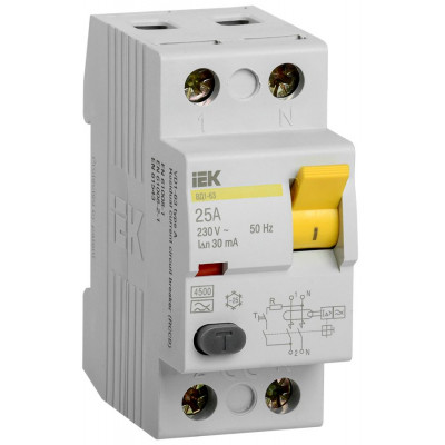 Выключатель диф. тока ВД1-63 2Р 25А 30мА тип А IEK