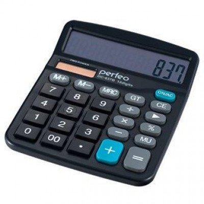 Калькулятор настольный Perfeo 837 (12 разр, 2-е пит.) черный (149х120х49 мм)