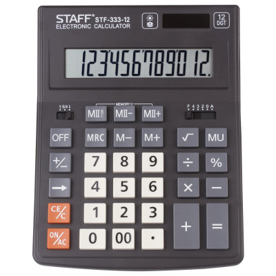 Калькулятор настольный STAFF PLUS STF-333-BKRG (12 разр, 2-е пит.) 200*154мм черно-оранжевый
