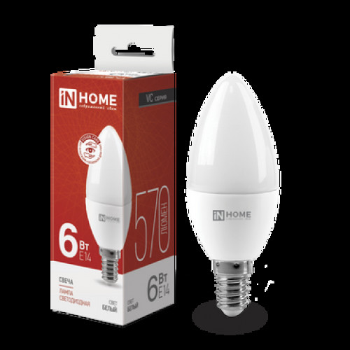 ASD/inHome VC свеча C37 E14 6W(480lm) 4000К 4K (без пульсации) 0396