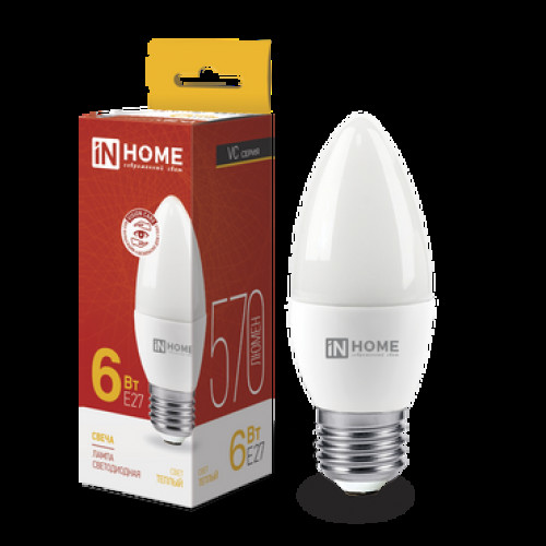 ASD/inHome VC свеча C37 E27 6W(480lm) 3000К 3K (без пульсации) 0402