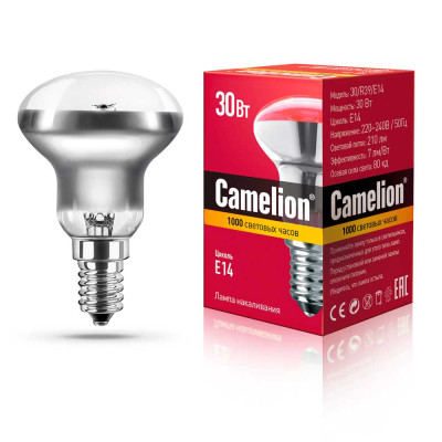 Лампа накаливания R39 30Вт Е14 Camelion прозрачная
