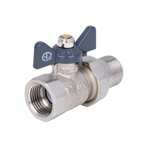Кран шаровой латунный со сгоном    1/2" ВР-НР бабочка AQUALINK арт.1167