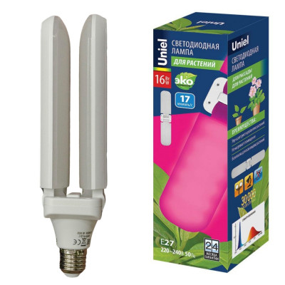 Uniel фито лампа св/д для растений P65 E27 16W 17мкмоль/с 64x233 матовая LED-P65-16W/SPSB/E27/FR/P2