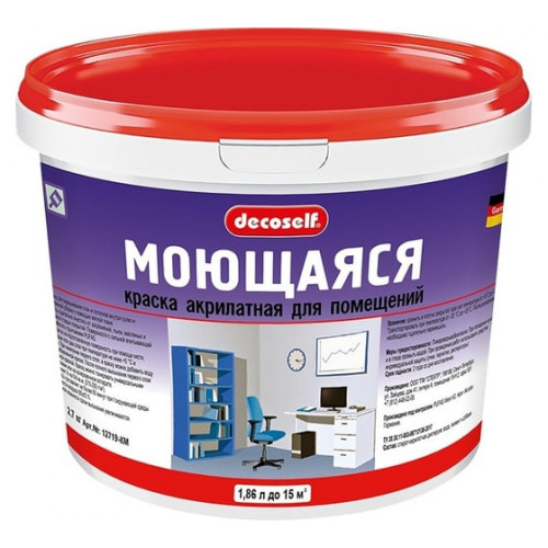 ПУФАС Краска моющаяся белая Decoself мороз. (1,71л=2,7кг) КМ