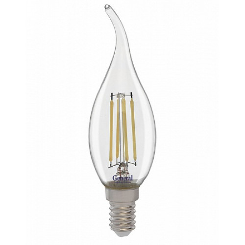 Лампа филамент свеча на ветру 12Вт Е14 4500К 930Лм General (10/100)