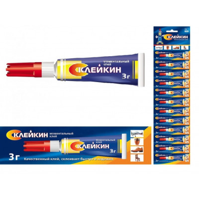 Супер-клей моментальный СКЛЕЙКИН 3г, BL12, блистер-карта (цена за 1шт, отгрузка кратно 12шт)