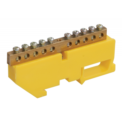 Шина нулевая на DIN   10/1 IEK 6x9мм изолятор желтый (20/500)