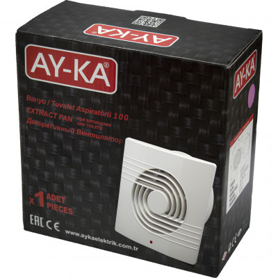 AY-KA (АЙКА) вентилятор вытяжной d100мм 12W 100м3/ч моск. сетка, с инд, ABS-пласт. (Турция) 2510200