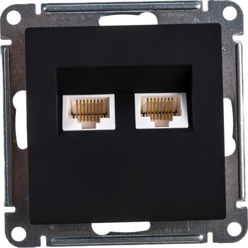 Розетка ATLASDESIGN двойная компьютерная RJ45+RJ45 категория 5E механизм карбон