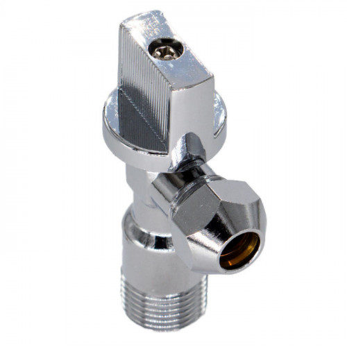 Кран шар. угл. 1/2"х3/8" ш/ш с цангой и отражат. бабочка, хром. CTM CACR1238