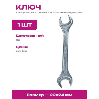 БИБЕР 90612 Ключ гаечный рожковый, кованый, оцинкованный 22х24мм (6/120)