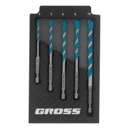 Набор сверл универсальных, Multipurpose PRO, 6-гр. хвостовик, 4-10мм, 5шт // Gross