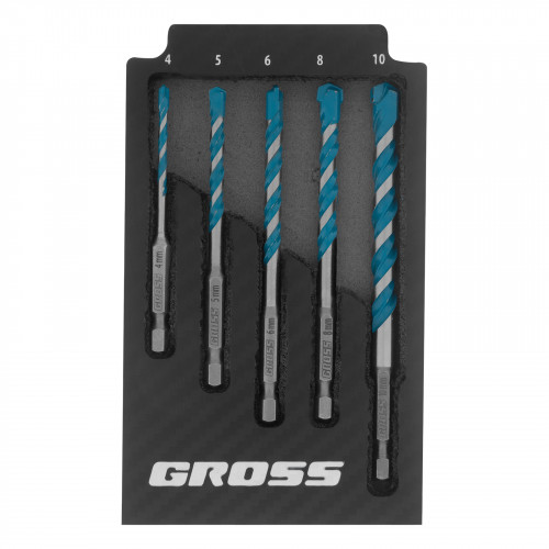 Набор сверл универсальных, Multipurpose PRO, 6-гр. хвостовик, 4-10мм, 5шт // Gross