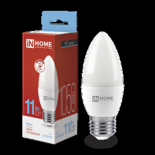 Лампа светодиодная LED-СВЕЧА-VC 11Вт 230В Е27 6500К 1050Лм IN HOME (кр. 10шт)