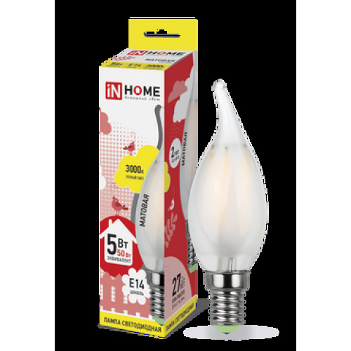 Лампа светодиодная LED-СВЕЧА НА ВЕТРУ-deco 5Вт 230В Е14 3000К 450Лм матовая IN HOME