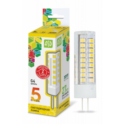 Лампа светодиодная LED-JCD-standard 5Вт 230В G9 3000К 450Лм ASD