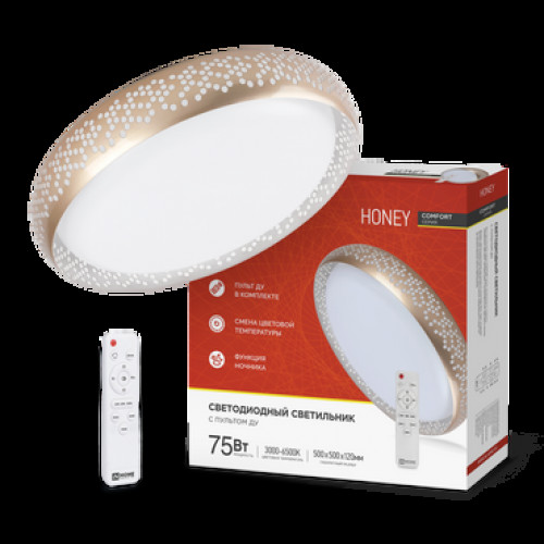Светильник светодиодный COMFORT HONEY 75Вт 230В 3000-6500K 6000Лм 500х120мм c пультом ДУ IN HOME