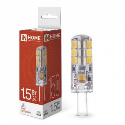 Лампа светодиодная IN HOME LED-JC 1.5Вт капсульная прозрачная 4000К нейтр. бел. G4 150лм 12В