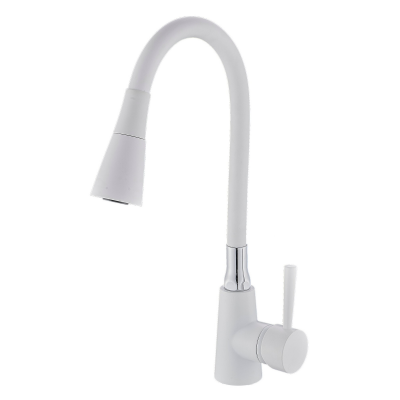 Смеситель для кухни POTATO P59278-7 ø35 п/г БОК ручка, с гибким изливом, 2 режима струи, цвет: белый с хромом