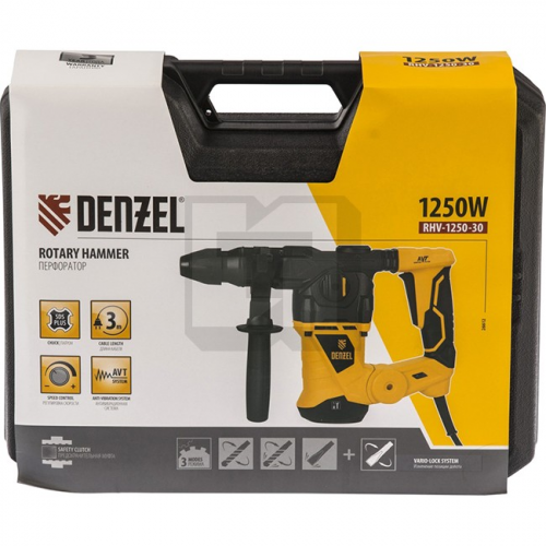 Перфоратор электрический RHV-1250-30, SDS-plus, 1250 Вт, 5 Дж, 3 плюс 1 реж.// Denzel