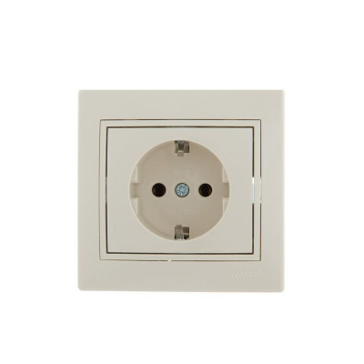 Розетка 1-м СП Mira 16А IP20 с заземл. с защ. крышкой крем./крем.