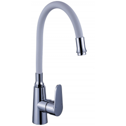 Смеситель для кухни POTATO P58308S-7 ø35 п/г БОК ручка, с гибким изливом, цвет: белый Сатин