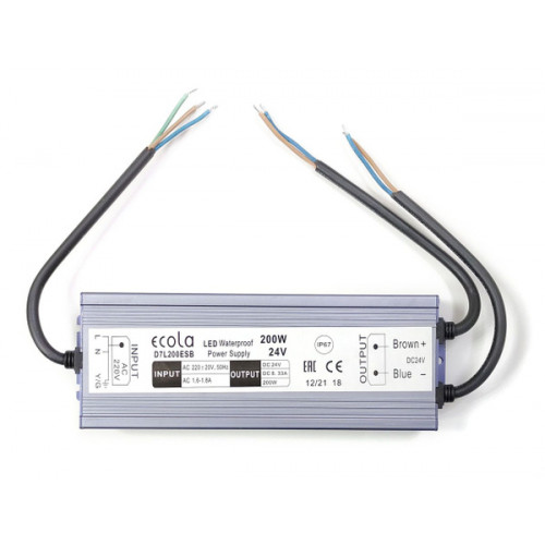 Герметичный блок питания Ecola 24V 200W IP67 для светодиодных лент — влагозащищённый преобразователь с размерами 205×125×55 мм (арт. D7L200ESB)