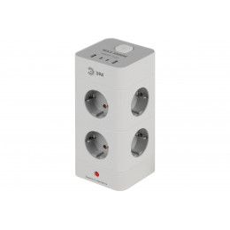 Сетевой фильтр Эра TWR 8гнезд+4гнезда USB (2xA+2xC) 1.5м 3x0.75мм² 3500Вт черный башня