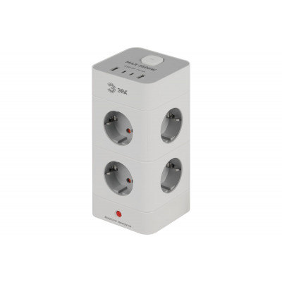 Сетевой фильтр Эра TWR 8гнезд+4гнезда USB (2xA+2xC) 1.5м 3x0.75мм² 3500Вт черный башня