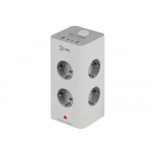 Сетевой фильтр-башня Эра TWR: 8 розеток + 4 USB (2A+2C), кабель 1,5 м, 3500 Вт, черный